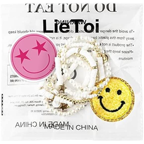 Preppy Heishi Bracelets Set Colorful White Gold Smile Heart Star Evil Eye Beaded - Picture 6 of 6